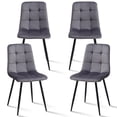 thumbnail image 1 of Set of 4 Velvet Dining Chairs - Mid Century Modern Dinning Chair, Upholstered Cushion Seat, Square-Patterned Backrest, Grey, Dinner Chairs with Metal Legs for Dining Living Room, Bedroom, 1 of 10