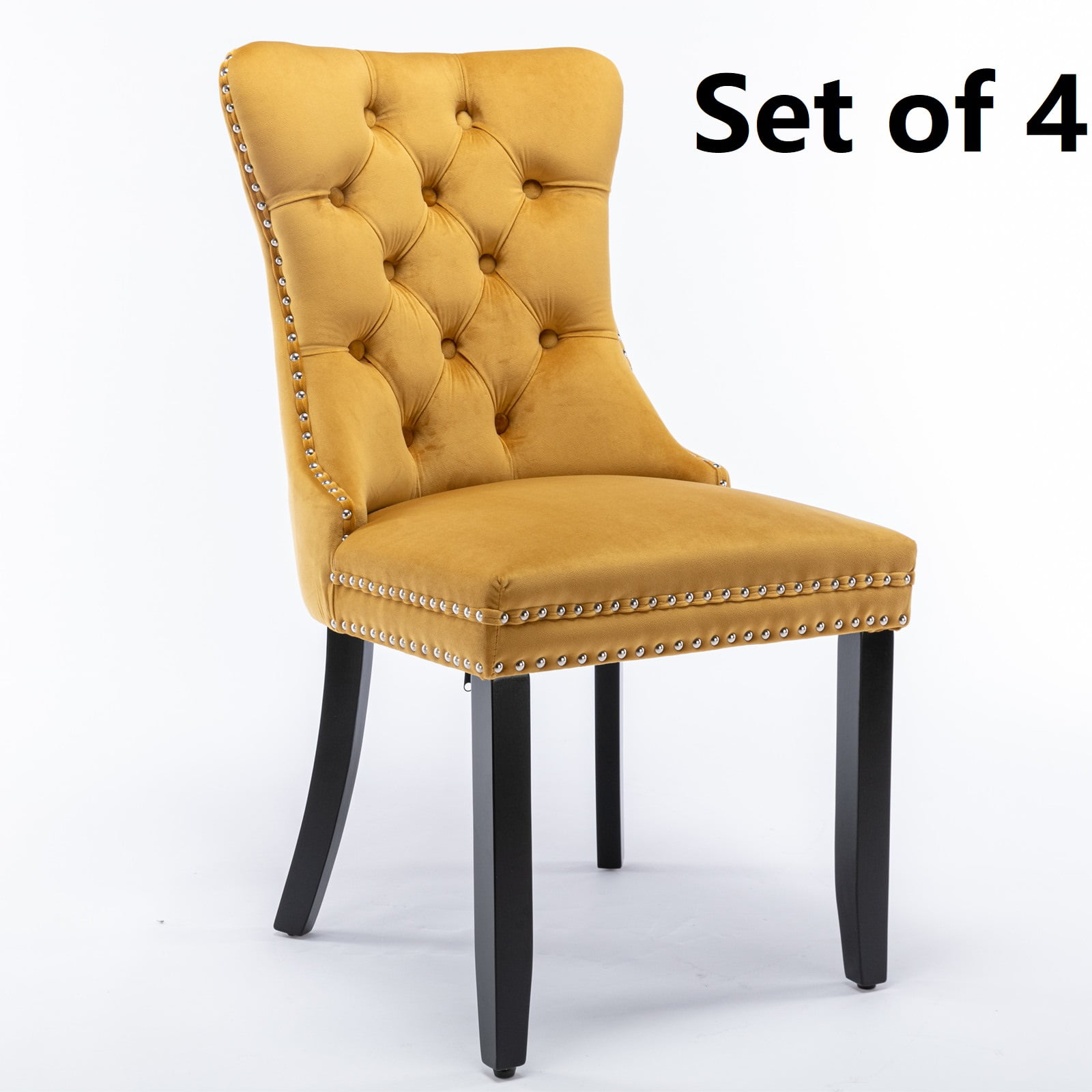 Gold Velvet Upholstered Side Chair with Black Wood Legs, Set of 4