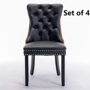 Set of 4 Velvet and PU Fabric Dining Chairs Luxury Tufted Back with Nailed Trim and Back Ring Pull Home Kitchen Dining Room Chairs Armless Accent Side Chairs Solid Rubber Wood Legswith PU