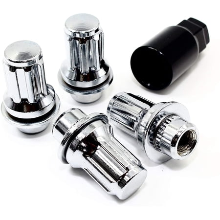 Set of 4 Veritek 12x1.5mm 1.87 Inch 47mm Length 13/16 Hex OEM Factory Mag Washer Style Chrome Wheel Locks for Toyota Tacoma 4 Runner SR5 Pre-Runner TRD Off-Road Limited OEM Replacement