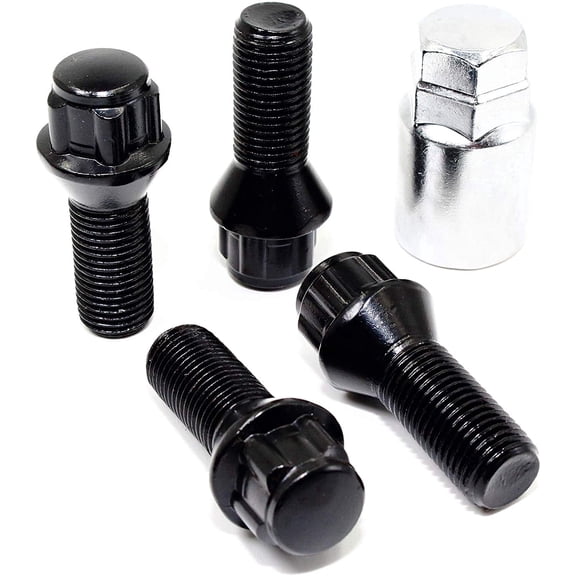 Set of 4 Veritek 14x1.5mm Black Wheel Bolt Locks for Aftermarket Custom Wheels Only Conical Seat 28mm Shank Not for Factory Wheels on Mercedes Audi VW