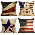 thumbnail image 1 of Set of 4 Vintage American Flag Throw Pillow Covers 4th of July Independence Day USA Patriotic Pillow Case 18x18 Inch Cotton Linen Farmhouse Decorative Square Cushion Cover for Sofa Bed, 1 of 5