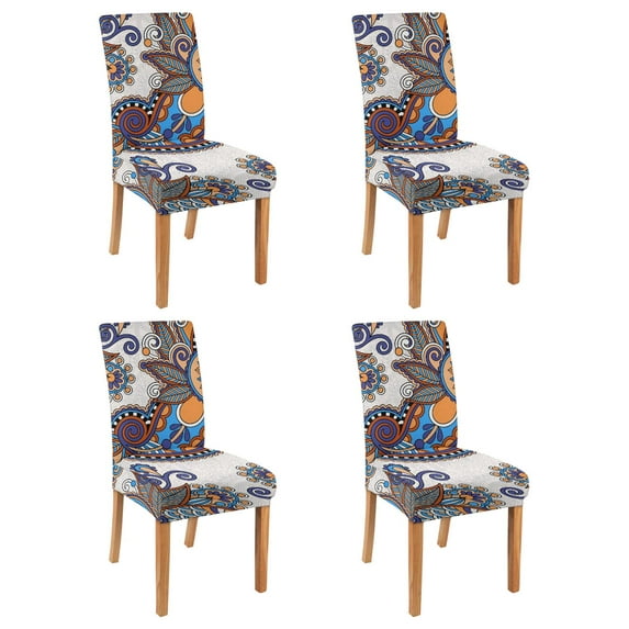 Set of 4 Vintage Paisley Bohemian Dining Chair Covers Colorful Floral Ethnic Retro Pattern Washable Polyester Stretch Slipcovers Removable Protector for Classic Dining Room