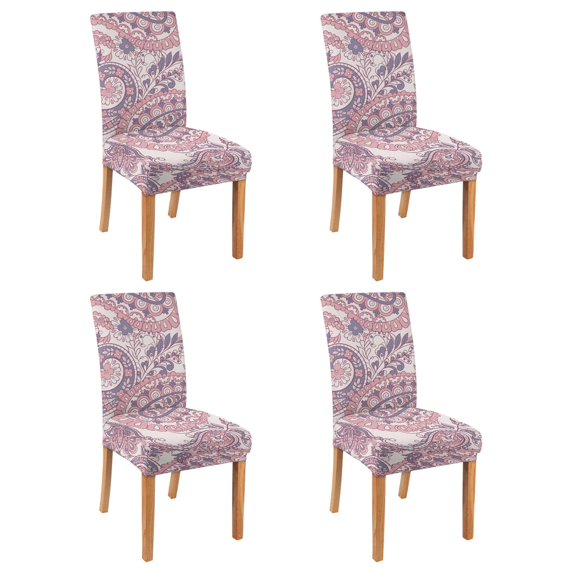 Set of 4 Vintage Paisley and Ethnic Bohemian Dining Chair Covers Colorful Floral Retro Pattern Washable Polyester Stretch Slipcovers Removable Protector for Elegant Spaces