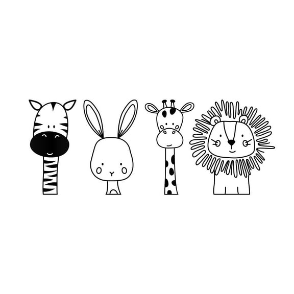 Set of 4 Vinyl Wall Art Decal - Zebra Rabbit Giraffe Lion - 17" x 44" - Cute Modern Design For Animal Lovers Home Apartment Bedroom Window Playroom Classroom Nursery Indoor Decoration (Black)