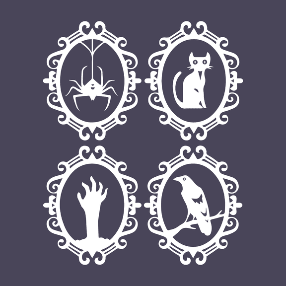 Set of 4 Vinyl Wall Art Decals - Halloween Frames - 17" x 20" Each - Trendy Halloween Season Broom Hat Shape For Home Bedroom Living Room School Classroom Office Decoration Sticker