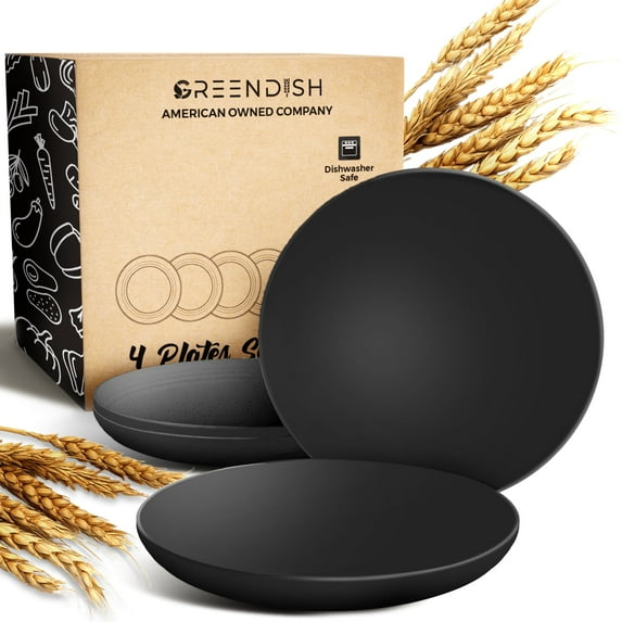 Set of 4 Wheat Straw Plates - Reusable Unbreakable Wheatstraw Plastic Dishes Dinner Plates - Deep Plates with Lip Edge, Microwave & Dishwasher Safe Microwavable Wheat Plates, Camping Plates Set