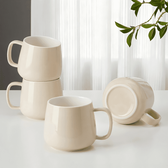 Set of 4 White Ceramic Coffee Mugs, 12oz Chip-Resistant Cups with Ergonomic Handle, Dishwasher & Microwave Safe, Ideal for Hot Beverages, Kitchen & Holiday Gifts