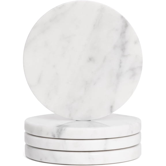 Set of 4 White Drink Coasters, 4-Inch Exquisite Marble Stone Coasters, Natural Stone Design, Perfect for housewarmings, Anniversaries, and Office Decor, While Helping Protect countertops