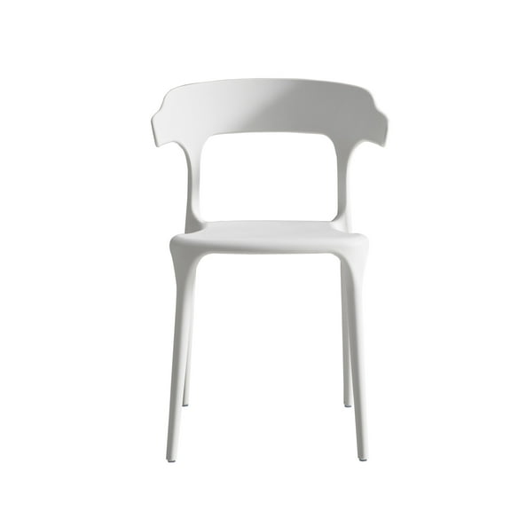 Set of 4 White Stackable Chairs - Durable PP & Fiber, Easy-Clean Waterproof Surface, 150KG Capacity, Modern Dining/Office Furniture (17.7"W x 16.1"D x 29.9"H)