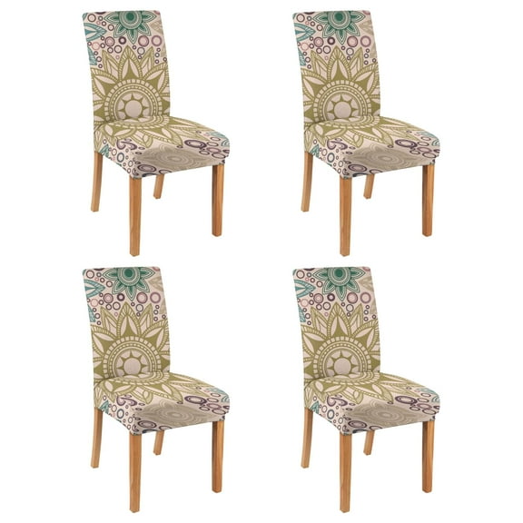Set of 4 Wildflower Dining Chair Covers Vintage Peony and Hummingbird Pattern Washable Polyester Stretch Slipcovers Removable Seat Protector for Rustic Kitchen