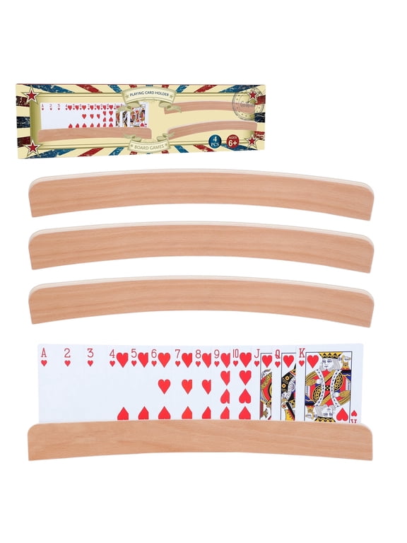 Wooden Curved Playing Card Holder, Set of 4, 13.4 Inch