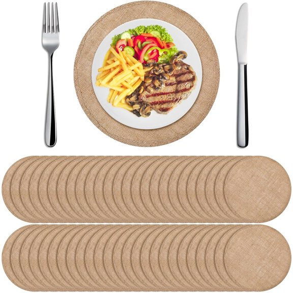 Set of 48 Round Burlap Placemats Bulk Burlap Farmhouse Placemats Set Heat Resistant Table Mats Circle Jute Charger Place Mats for Wedding Holiday Dinner Rustic Table Decorations(11.8 in,Brown)