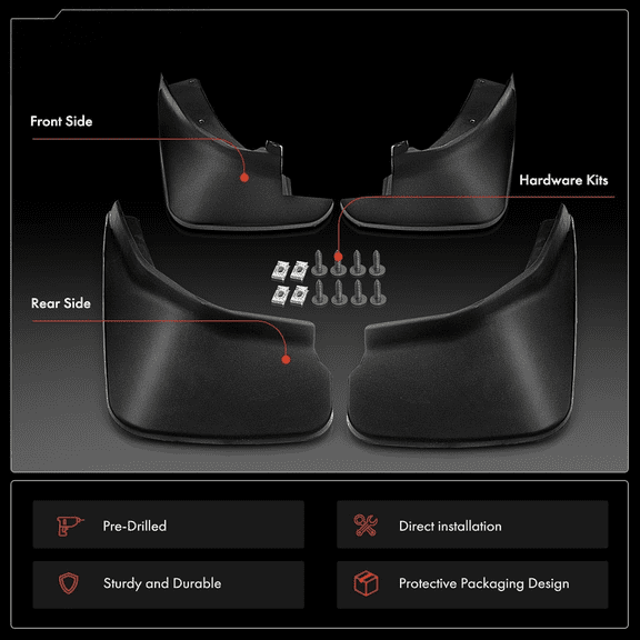 Set of 4PCS Mud Flaps Splash Guards Mudguards Mudflaps with Hardware Kits Accessories Compatible with Ford Explorer 2011-2019, Front and Rear (Driver & Passenger Sides)