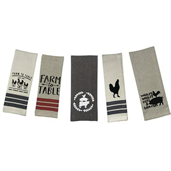 Set of 5, 100% Cotton Farm Design Funny Cute Saying Flour Sack Kitchen Towels/Dish Towels for Wedding, Baby Shower, Home Decor, Housewarming, Other Occasions Size: 16 X 28 Inch.