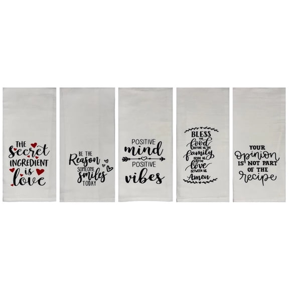 Set of 5, 100% Cotton Herringbone Inspire Positive Vibes family Kitchen Towels for Wedding, Baby Shower, Home Decor, Housewarming, Size: 15 X 25 Inch.