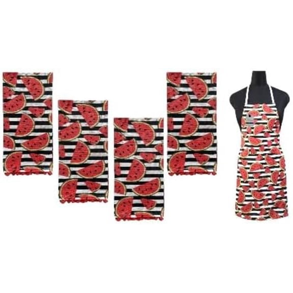 100% Cotton Watermelon Pompom Design Kitchen Towels and matching apron Size: 16 x 28 Inch. Perfect Gift for Wedding, Baby Shower, Home Décor.
