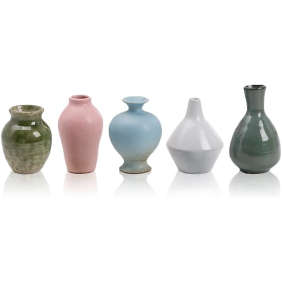 Set of 5 Ceramic Bud Vase - Home Decor Dried Flower Arrangement Small Vase, Gradient Glaze Design, Home, Living Room, Dining Table, Farmhouse, Office Decor, Bedroom, Dining Table, Kitchen Shelf