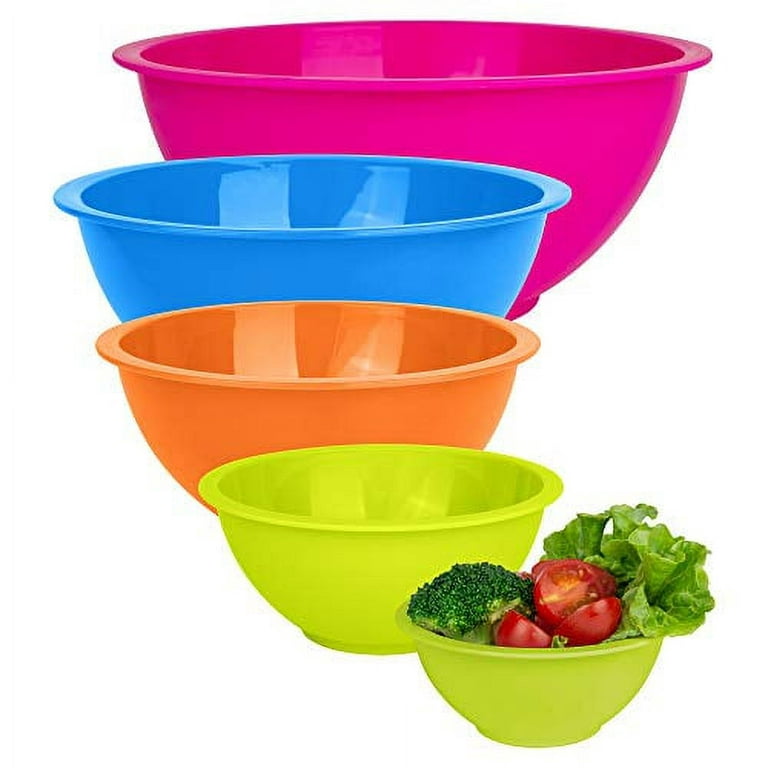 Set of 5 - Colorful Mixing Bowls - Plastic Mixing Bowl Set for Kitchen – Stackable Plastic Mixing Bowls – Dishwasher Safe Kitchen Bowls – BPA Free –