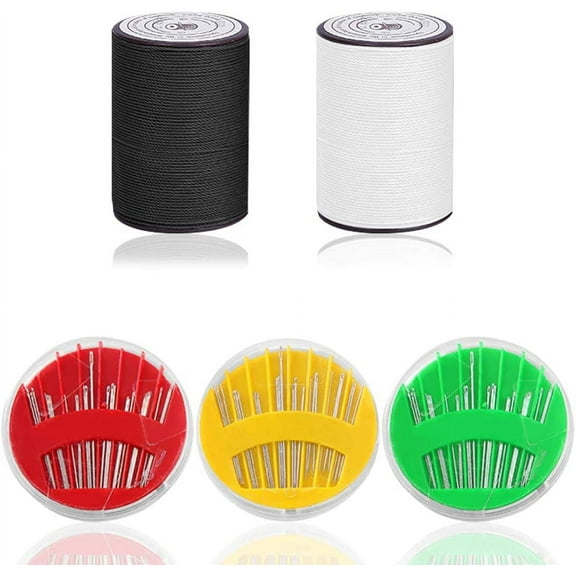 Set of 5, Dual Duty All-Purpose Thread with Assorted Hand Needles in Compact, SourceTon All Purpose Polyester Thread (330 Yard Each, Black & White) and Sewing Needles