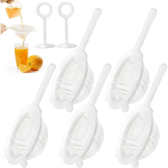 Set of 5 Fine Mesh Strainers, 80/100/120/200/300 Mesh Nylon Sieve Colander with Hanging Ears and 2 Press Sticks for Filtering Juice, Soy Milk, Yogurt, Wine