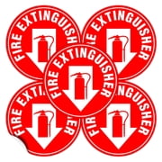 Set of 5 Fire Extinguisher Sign | 4.5" Circle | Durable Self Adhesive 4 Mil Vinyl | Laminated | Scratch & Fade Resistant | Waterproof - Perfect for Building, Office, Restaurant, House or Store