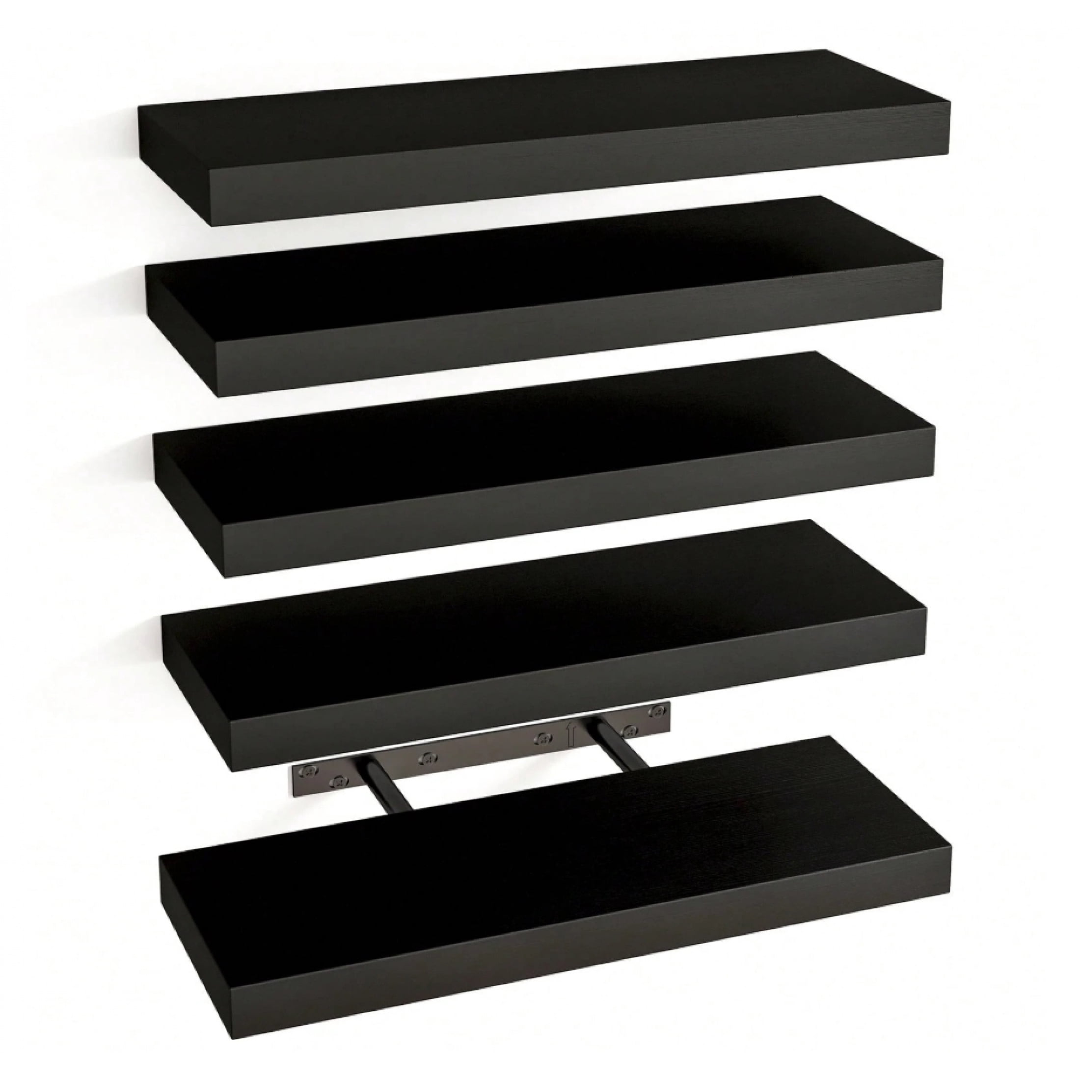 Set Of 5 Floating Shelves For Wall, 15.8in Bookshelves, Black Shelves ...