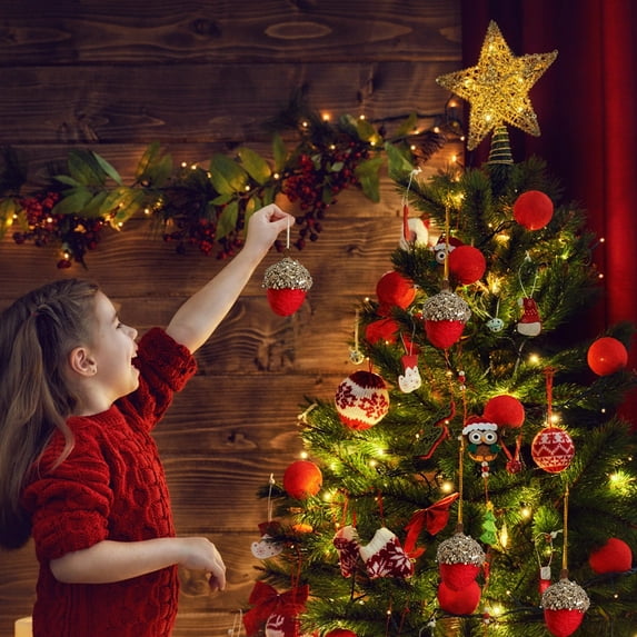 Set of 5 Flocked Pinecone & Ball Christmas Tree Ornaments | Shatterproof Felt Hanging Pendants for Holiday Decor | Gray, Pink, White, Khaki, Red | 5-Inch Size