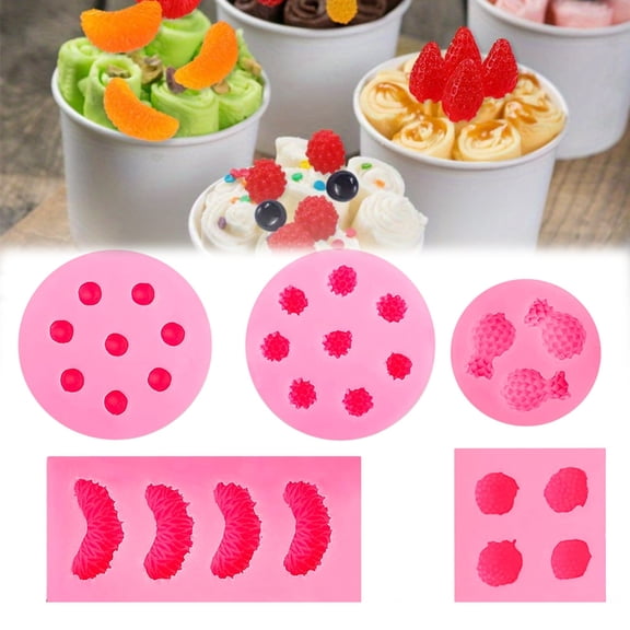 Set of 5, Fruit Shaped Jelly Molds, 3D Mini Pineapple, Orange Slice, Strawberry , Raspberry Shapes Candle Silicone Fruit Mold for Cupcake Decorating, Soap, Chocolate
