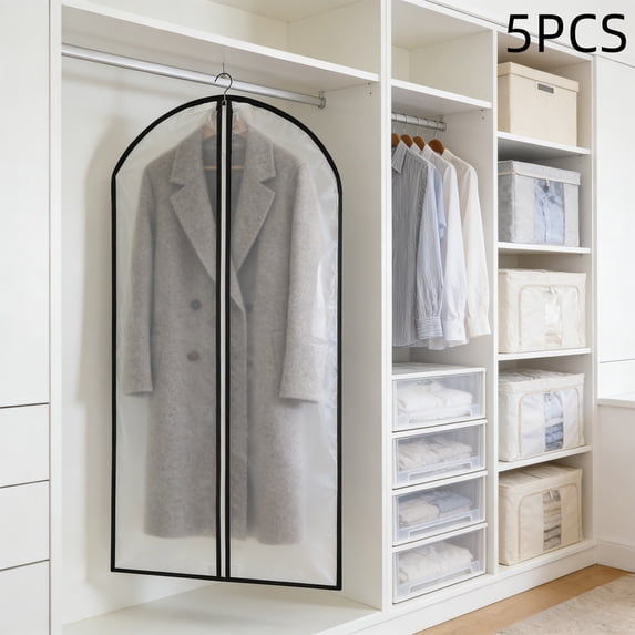 Set Of 5 Hanging Garment Storage Bags,Garment Bags For Hanging Clothes,Suit Bag,For Closets Organization And Travel Use Waterproof And Moistures-Proof,120X60Cm
