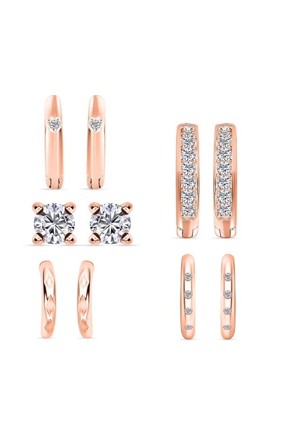 Set of 5 Heart Cubic Zirconia Huggie Hoop Earrings 925 Sterling Silver 14K Rose Gold Plated, Ear Cuffs, Stud Earrings Birthday for Women Birthday Christmas Gifts