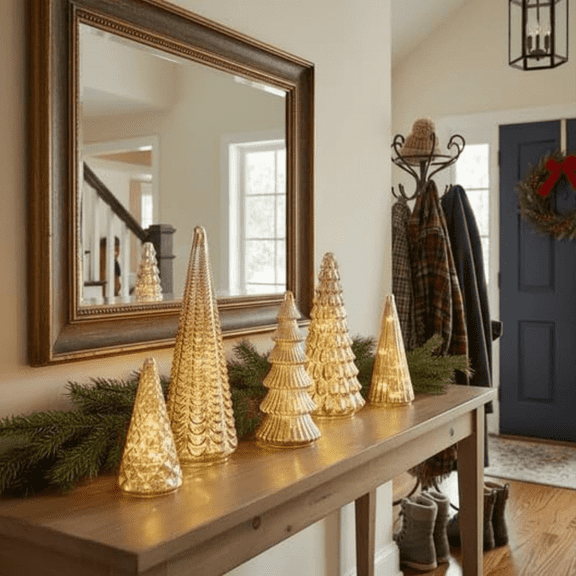 Set of 5 Illuminated Mercury Glass Christmas Trees with LED Lights - 2026 New Upgrade Mercury Christmas Tree Figurines for Tabletop, Mantel, Centerpiece, Xmas Home & Party Decor 5 Pcs