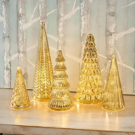 Set of 5 Illuminated Plastic Mercury Glass Style Trees, 2026 New Upgrade Christmas Trees with Led, Silver Christmas Decorations Tree Figurine for Xmas Decor Home Party Centerpiece Mantel Gift