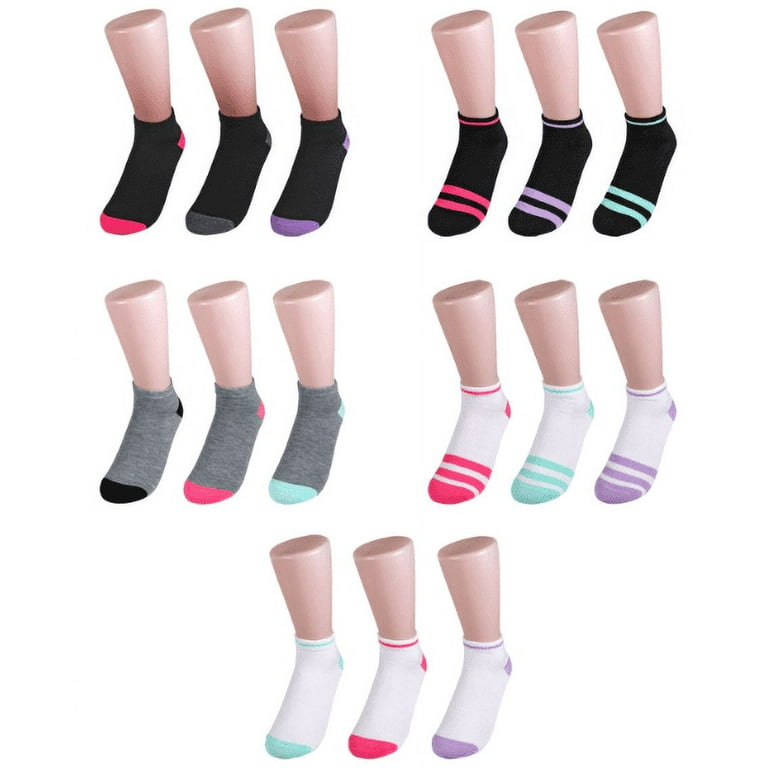 Set of 5-Juncture Ladies Low Cut Sports Socks (3 Pair Packs) Total 15  Pairs-Assorted Colors-Athletic Socks Women Athletic Socks Low Cut Athletic  Socks Size 8-12 
