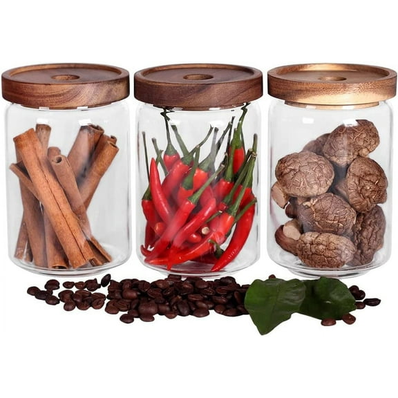 Set of 5 Kitchen Canisters,Thick, Stackable, Natural Style,Cookie, Rice and Spice Jars - Sugar or Flour Container - Big and Small Airtight Food Jar for Pantry