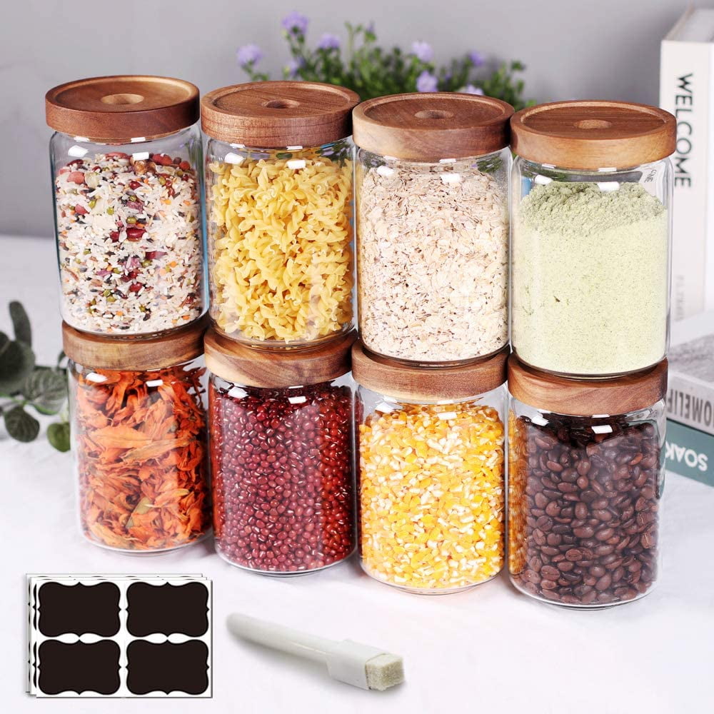 Set of 5 Kitchen Canisters,Thick, Stackable, Natural Style,Cookie, Rice ...
