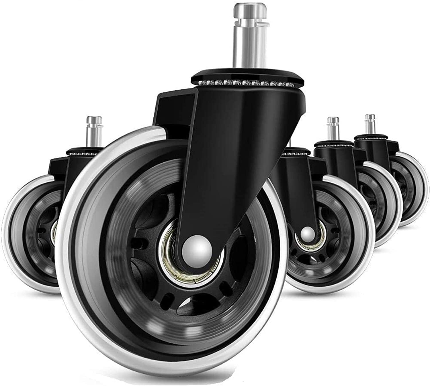 Set of 5 Office Chair Casters, Hard Floor Casters, Rollerblade Style
