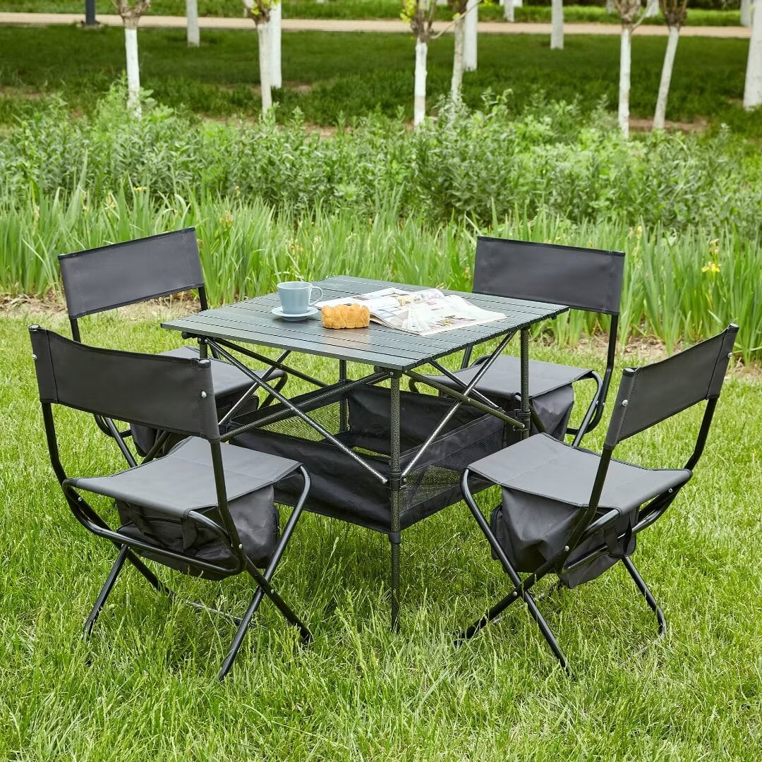 Set of 5 Oversized Folding Camping Chairs with Table, Portable Outdoor