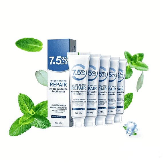 Set 5-Pack Hydroxyapatite Toothpastes for Enamel Protection and Tooth Strengthening, Gentle Mint, Fresh Breath, Daily Use for Oral Health (Gentle Mint)