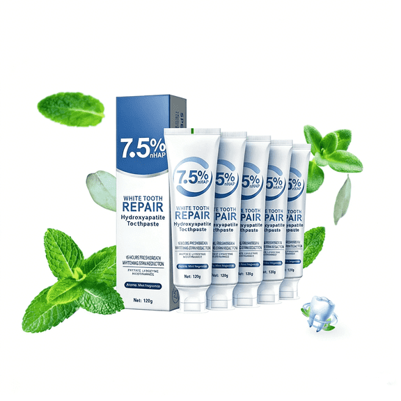 Set 5-Pack Hydroxyapatite Toothpastes for Enamel Protection and Tooth Strengthening, Gentle Mint, Fresh Breath, Daily Use for Oral Health (Gentle Mint)