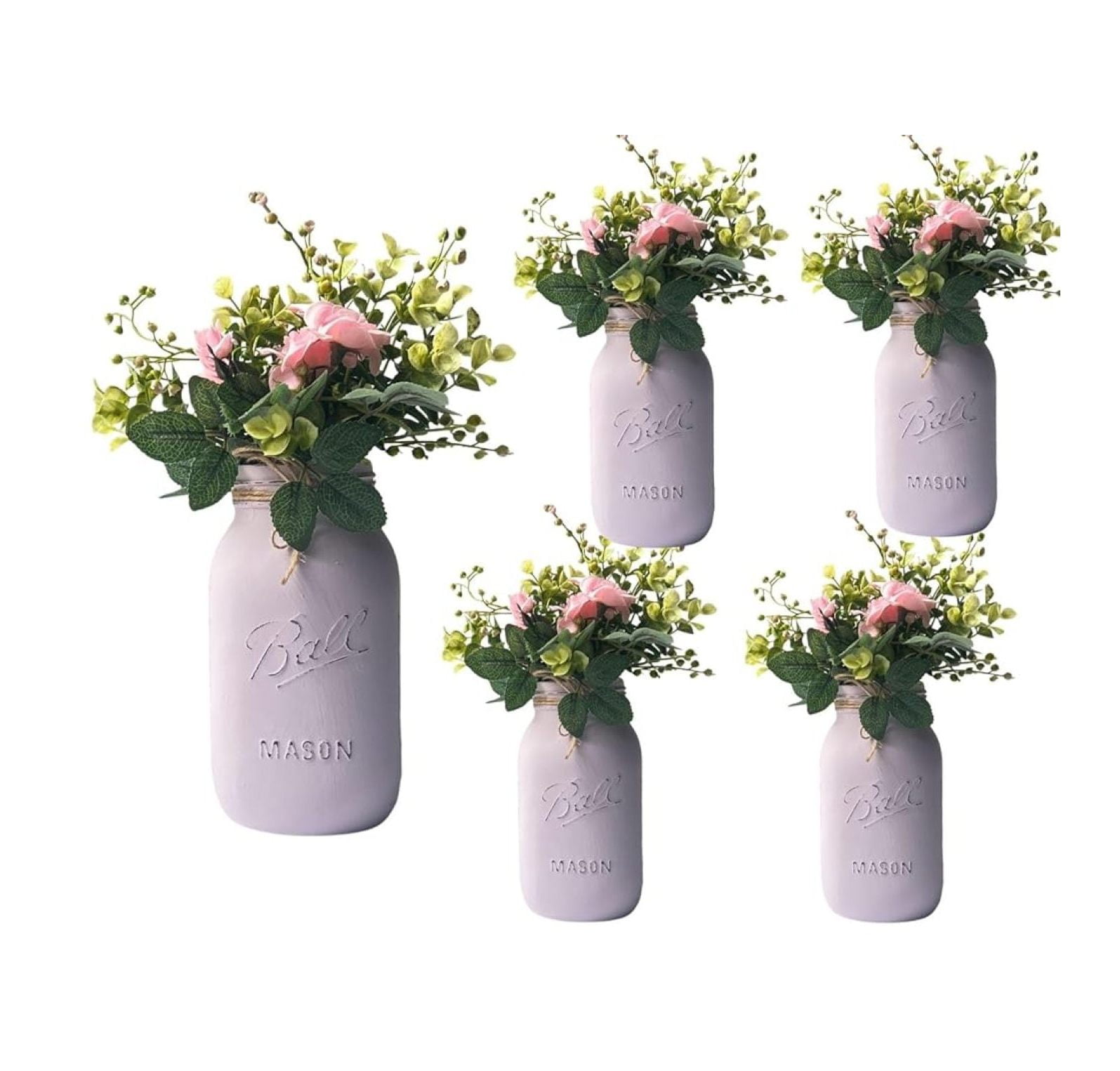 Set of 5 Painted Mason Jars – Lavender Mason Jar Centerpiece for Bridal  Shower – Lavender Garden Party, or Boho Themed – Vintage Vase for Wedding  Table Decor (5 Lavender w/Greenery/Pink) - Walmart.com, image size:1595x1525
