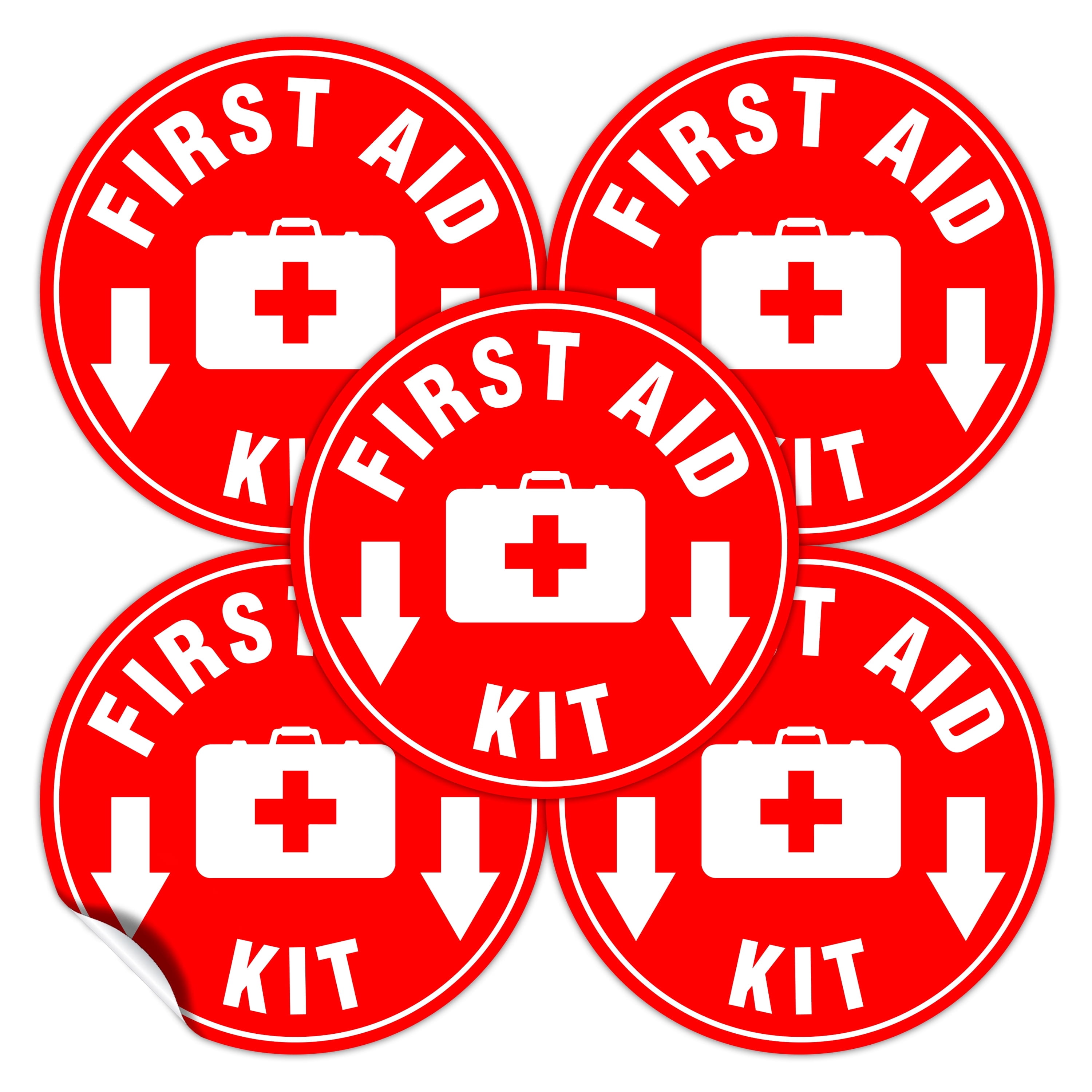 First Aid Draw Sticker (Set of 5) Red First Aid Kit Sign Stickers | 4.5