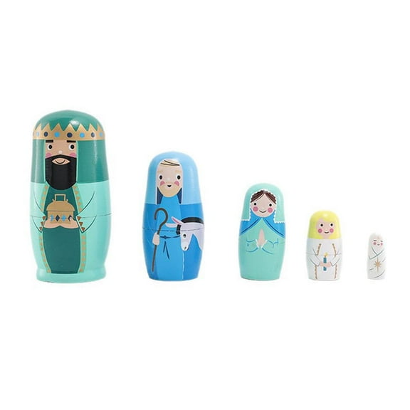 Set of 5 Russian Matryoshka Dolls, Handmade Wooden Nativity Nesting Dolls Set, Christmas Easter Birthday Present, Home Room Decor, Christmas Crafts Decorations Ornament