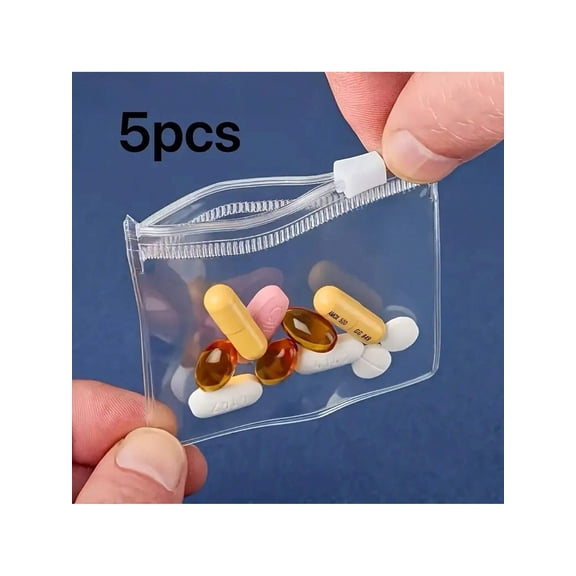 Set of 5 Transparent PVC Storage Bags, Reusable Zipper Bags, Mini Clear Sealed Bags for Jewelry, Medicine, Small Items, Portable Waterproof Self-Sealing Multi-Purpose Organizer Bags