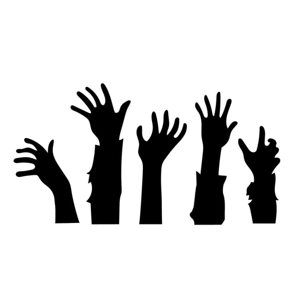 Set of 5 Vinyl Wall Art Decal - Zombie Hands - From 12" To 9" Each - Fun Scary Halloween Seasonal Decoration Sticker - Teens Adults Indoor Outdoor Wall Door Window Living Room Office Decor