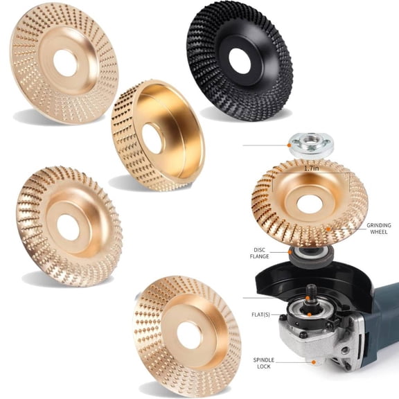 Set of 5 Wood Carving Disc for 4" or 4 1/2" Angle Grinder with 5/8" Arbor, Grinding Wheel Shaping Disc for Wood Cutting, Grinding Shaping Sculpting Disc for Wood