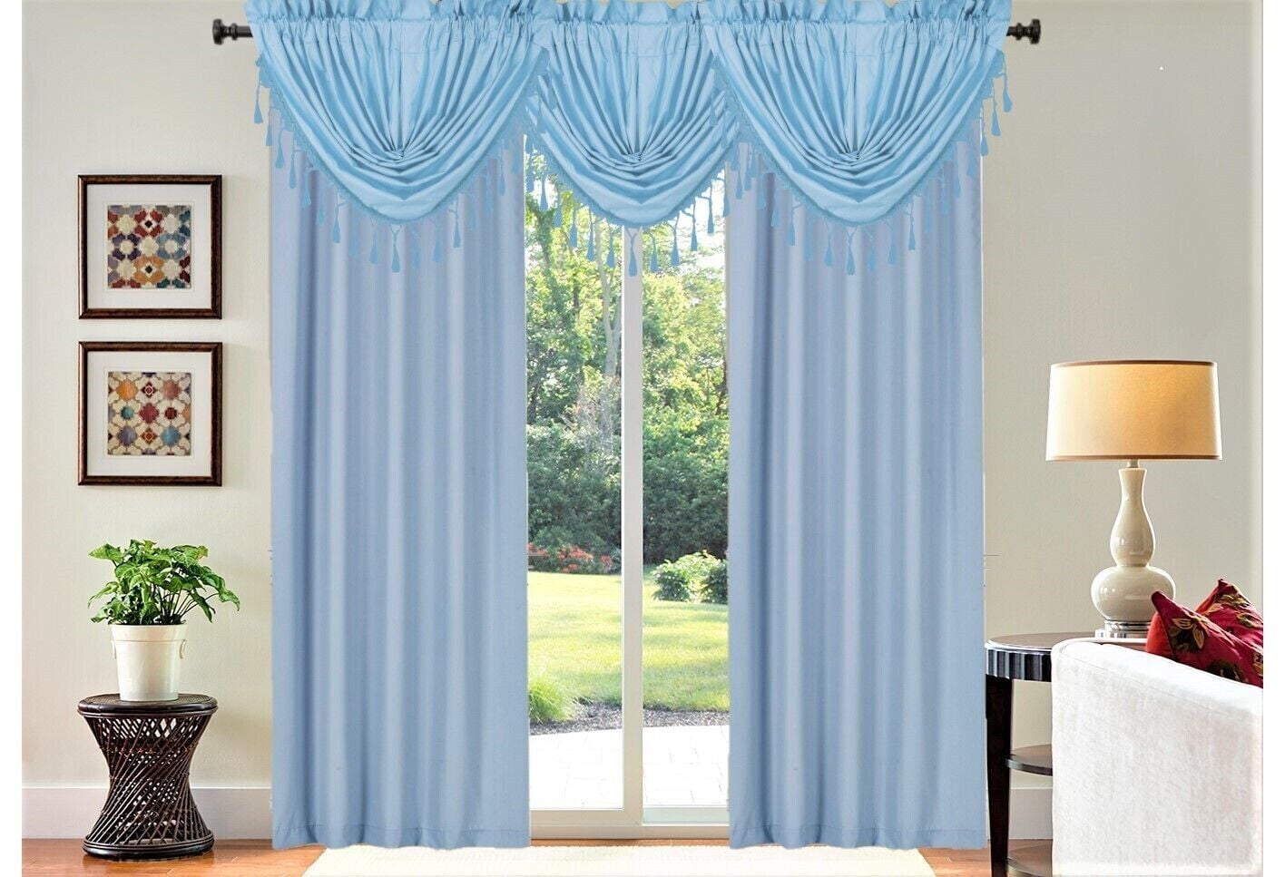 Set of 5 piece 2 panels R64 and 3 matching waterfall valances LIGHT ...