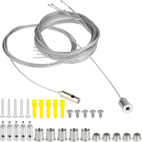 Set of 5 rope suspension installation set, 1.5 mm x 2 m, adjustable rope suspension, lamp suspension, wire rope holder, metal for LED panel, ceiling, photos mounting