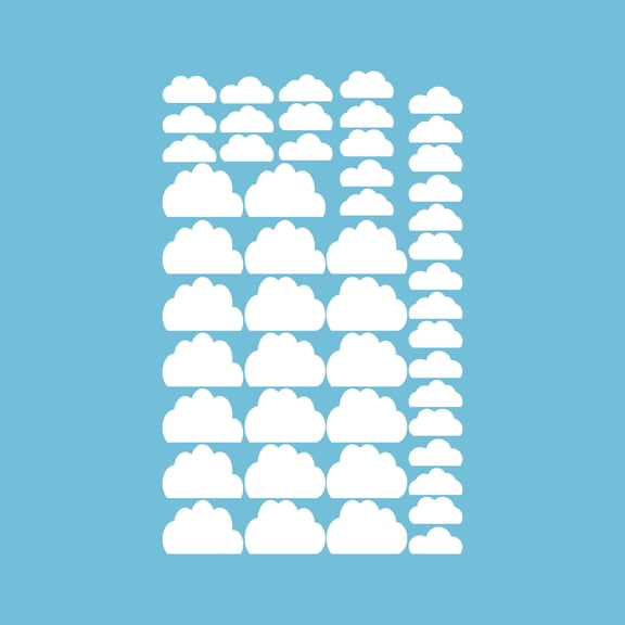 Set Of 50 Vinyl Wall Art Decal - Clouds Pattern - From 2" x 4" Each - Cloud Adhesive Stickers Cute Sky Design For Girls Bedroom Playroom Kids Room Classroom Baby Nursery Decor