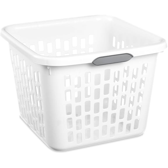 Set of 6, 1.5 bushel capacity square laundry baskets, white – plastic clothing storage baskets with ventilated rectangular holes and large comfortable handles